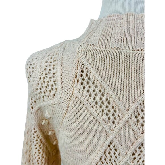 Free People Cozy Cream Cable-Knit Mock Neck Heart Sweater - Picture 11 of 15